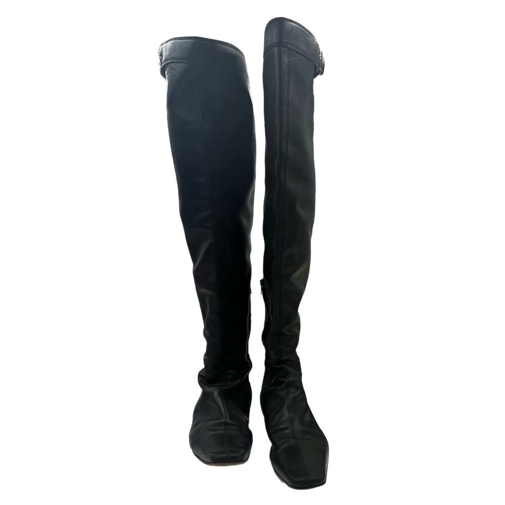 Gucci Vintage Knee High Soft Black Leather Buckle Boots Size 8.5 B *needs repair